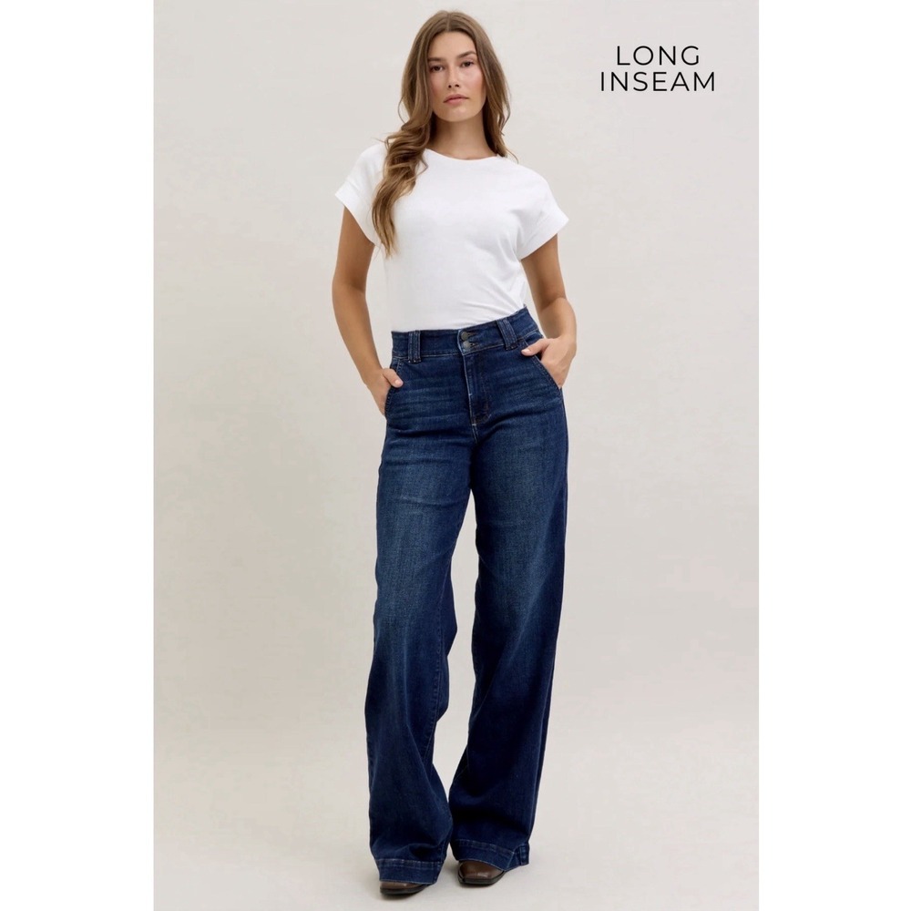 NWT Judy Blue 82678 High Waist Trouser Wide Leg Jeans Womens 15 Long 35 Inseam